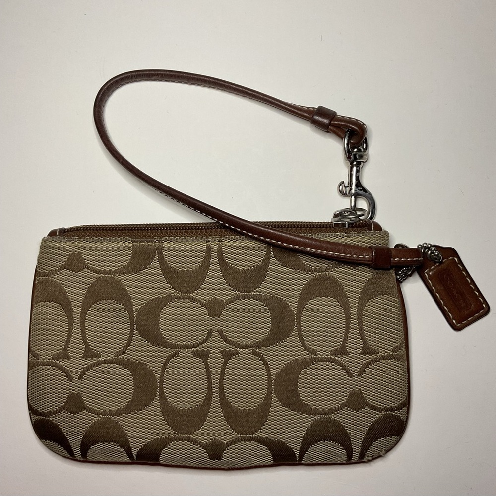 Tan and Brown Coach Wristlet